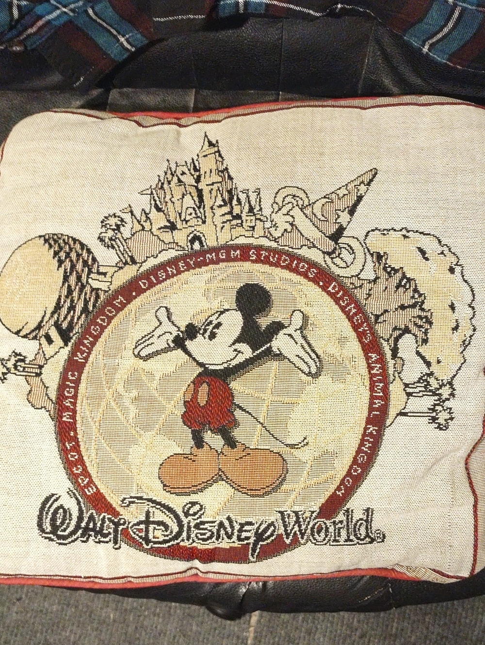 Walt Disney World Embroidered Mickey Pillow Cream, Red, Black